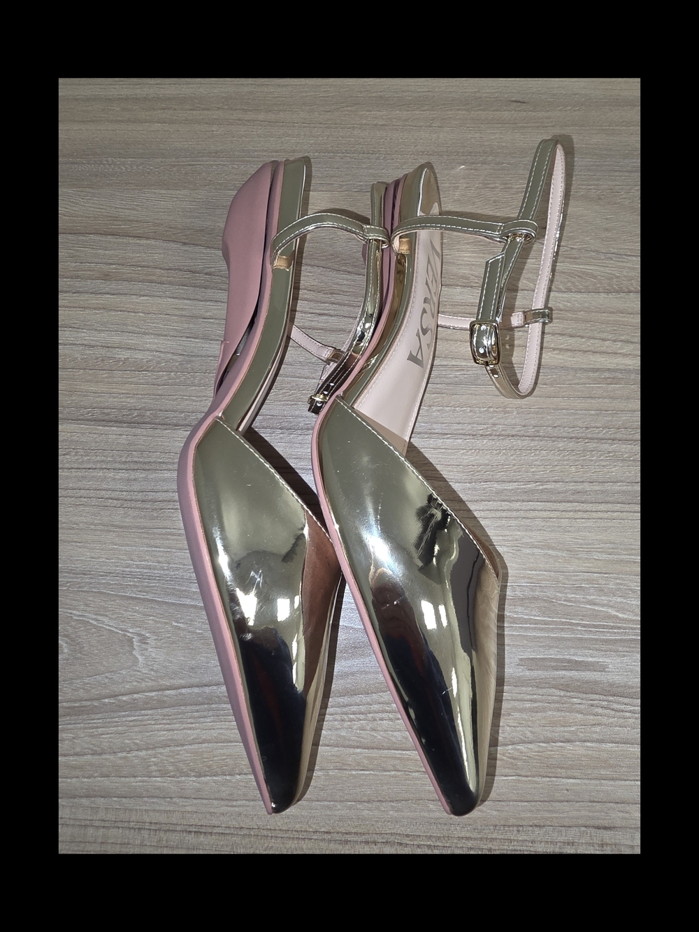 Gold Metallic Publicist Pumps Pointed-Toe Ankle-Strap Convertible Heels/Flats - Picture 6 of 11